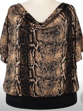 Jessica Mob Wife Snake Print Blouse Dolman Sleeve Banded Hem Top Classic 1X